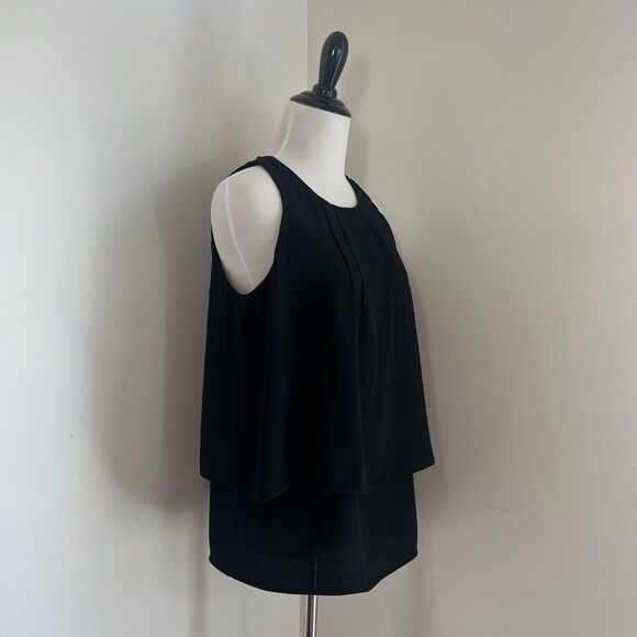 J. Crew Black Layered Sleeveless Blouse Top Women’s Size 2 Pleated Chiffon - Picture 3 of 10